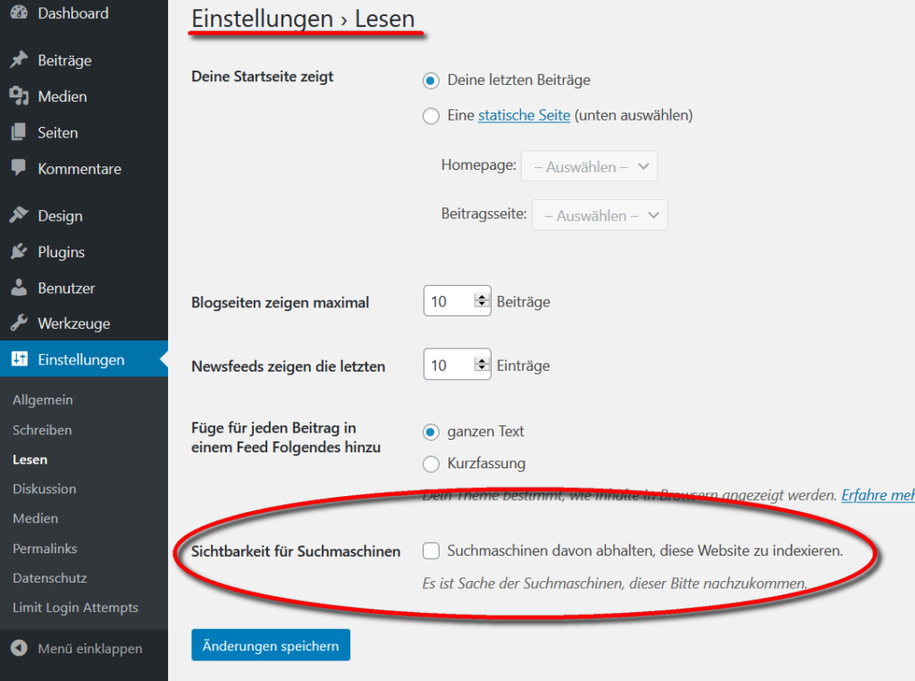 Im Backend von WordPress wird  die Sichtbarkeit für Suchmaschinen global eingestellt. Damit ist eine Indexierung möglich.