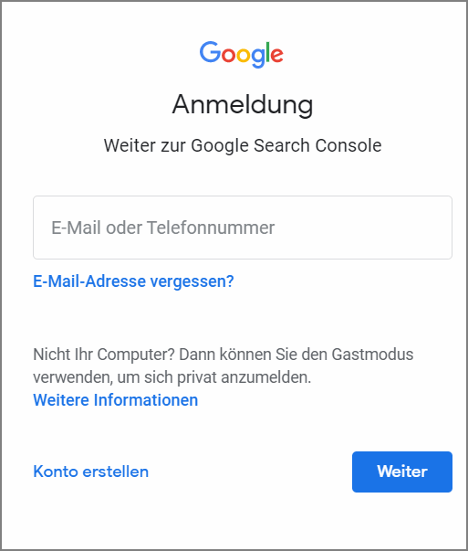 Anmeldung zum Google Konto mit E,Mail und Passwort