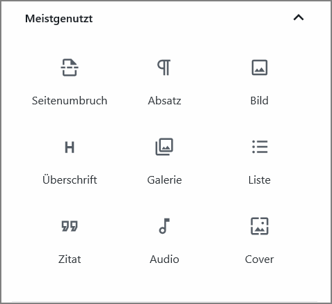 Auswahl von Gutenberg Blocks