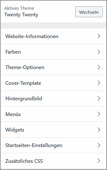 Der Customizer im WordPress Theme Twenty Twenty.