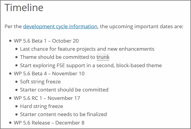 Zeitstrahl für die Veröffentlichung von WordPress 5.6