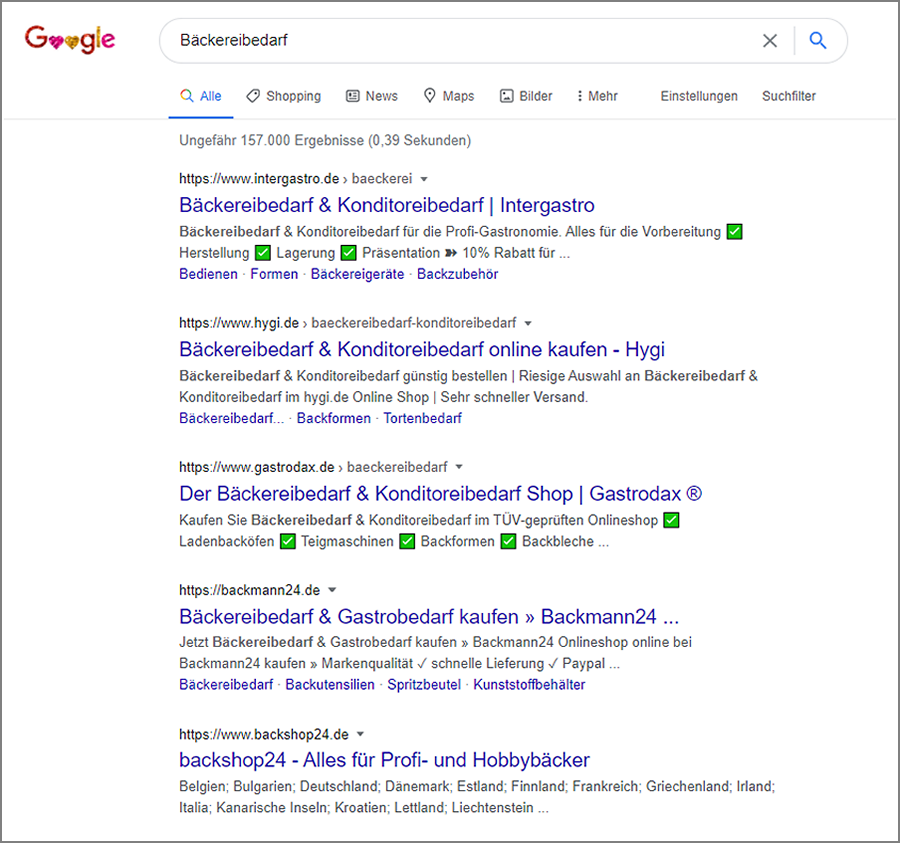 Eine SERP von Google zum Thema SEO für Anfängerinnen