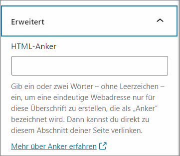 HTML-Anker im Block-Editor von WordPress setzen