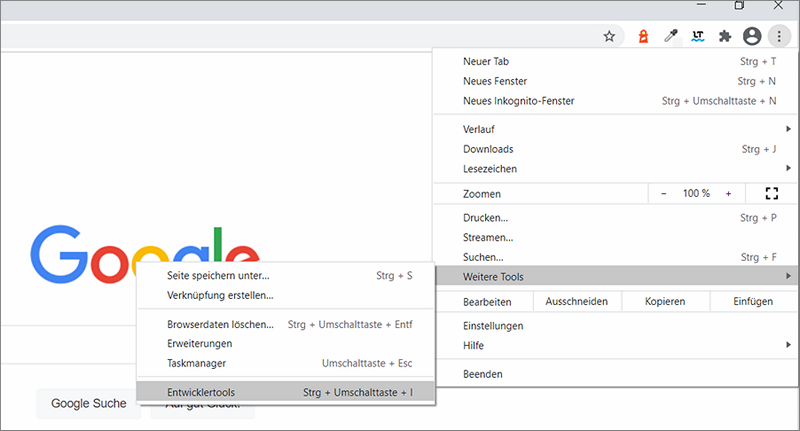 SEO - Google Lighthouse im Entwickler Tool com Chrome Browser starten