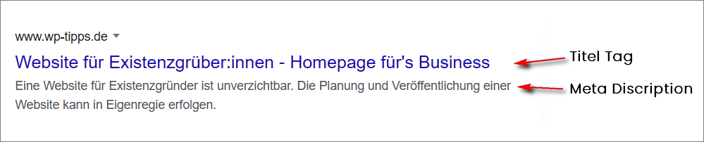 Beispiel für Title-Tag und Meta-Discription bei der Google SERP