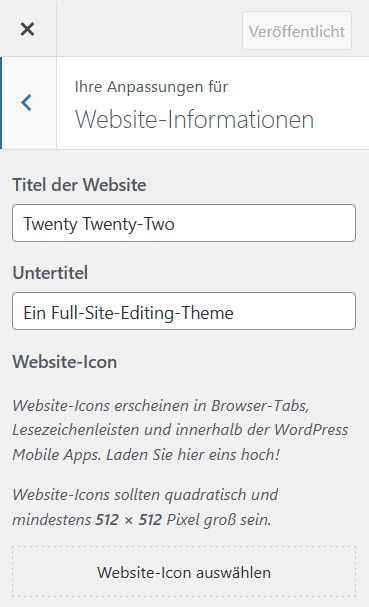 Der neue Customizer im Theme Twenty Twenty-One.