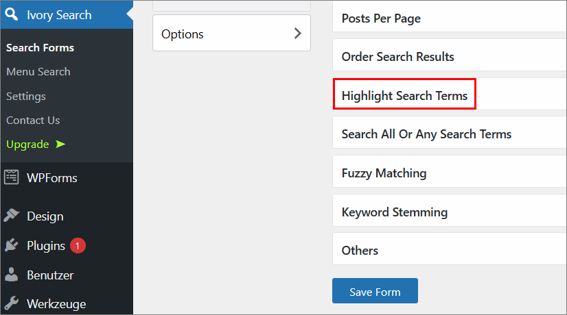 Highlighter für die Sucherergebnisse einstellen mit dem WordPress Plugin Ivory Search