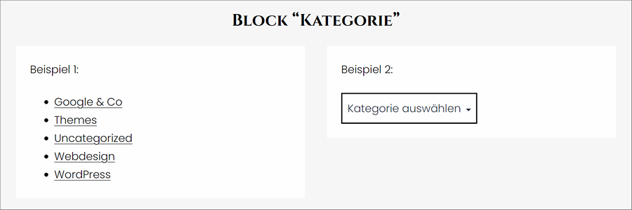 Block Kategorien Beispiele Ergebnisse