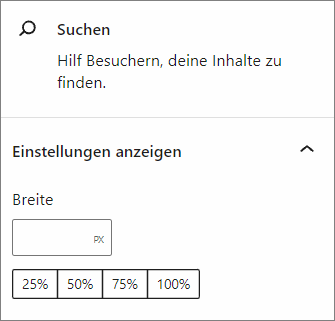 Breite einstellen Suchen Block in WordPress