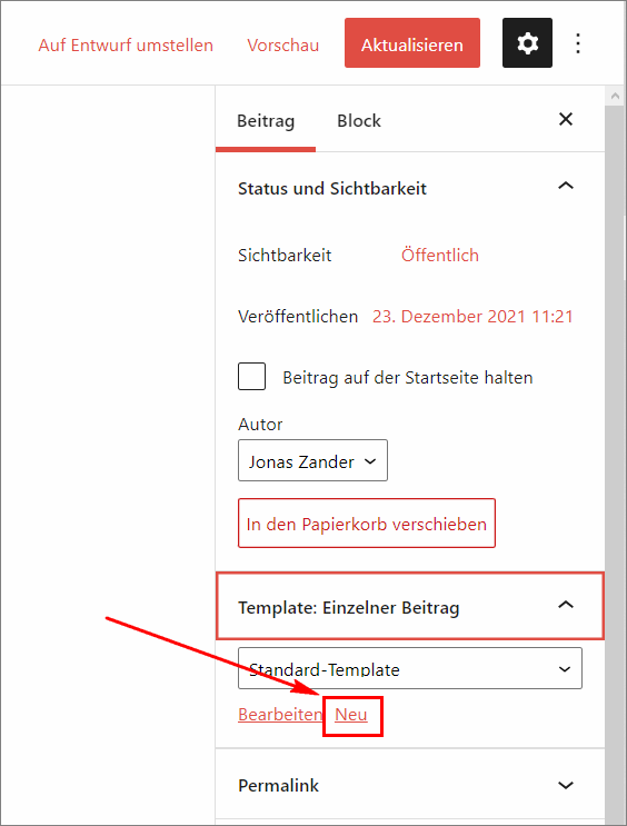 Im Auswahlmenue des Template "Neu" wählen.