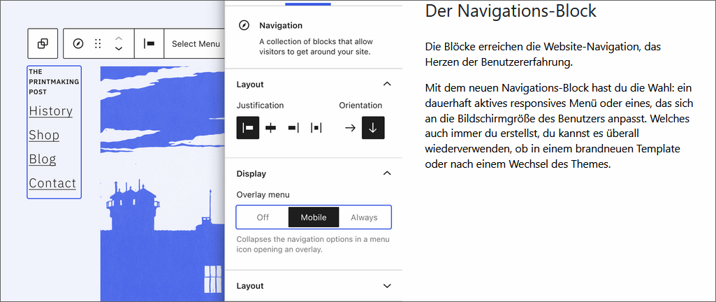 Vorstellung des Navigations-Blocks