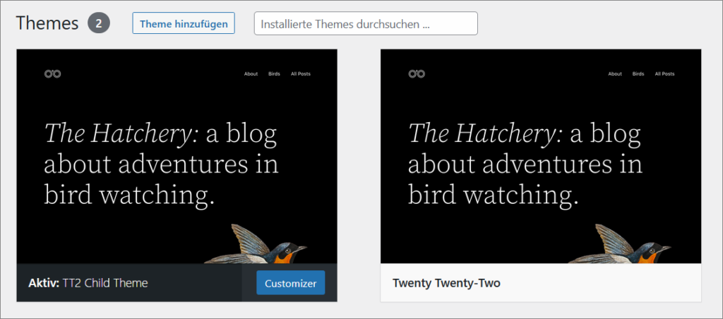 Child-Theme und Parent-Theme im Backend