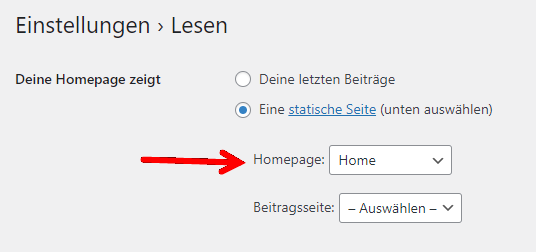 Backend von WordPress - Einstellen der statischen Homepage